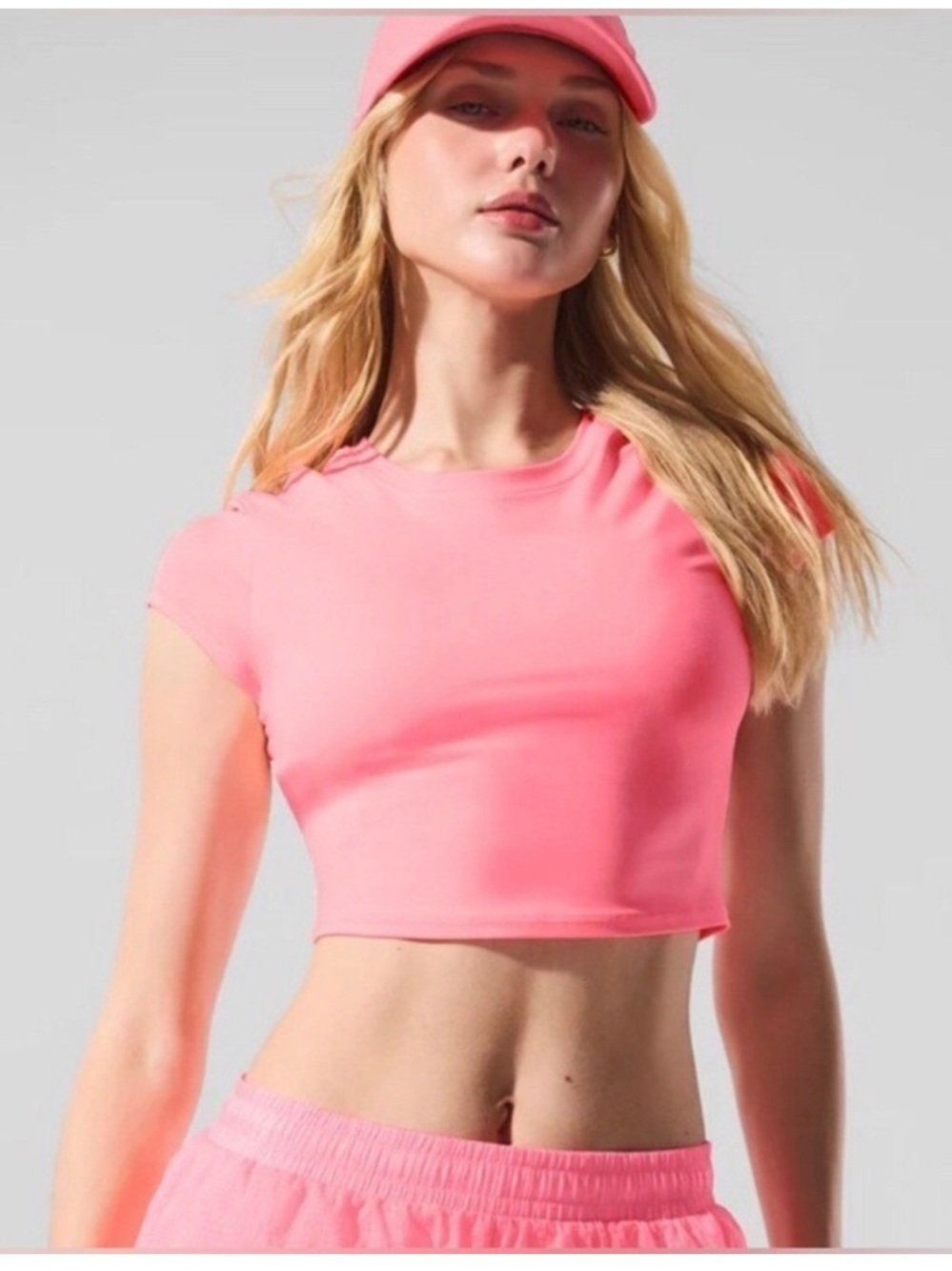 Alo Yoga Alosoft Crop Finesse Top in Neon Bubblegum